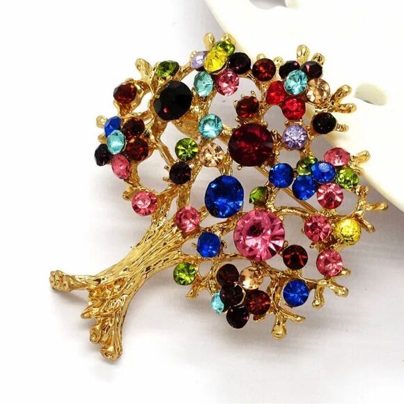 Rhinestone Flower Tree Woman Brooch Pin NWOT - Picture 2 of 4